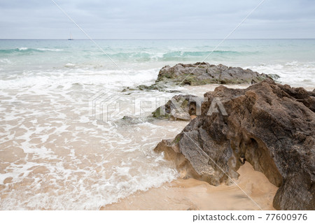 Beach of Porto Santo island, Madeira archipelago 77600976