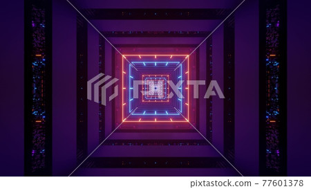 Square neon tunnel 4K UHD 3D illustration Square neon tunnel 4K UHD 3D illustration 77601378