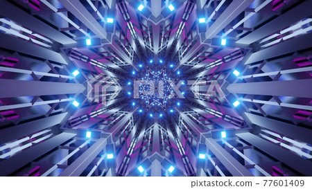 4K UHD 3D illustration of tunnel with neon lights 4K UHD 3D illustration of tunnel with neon lights 77601409