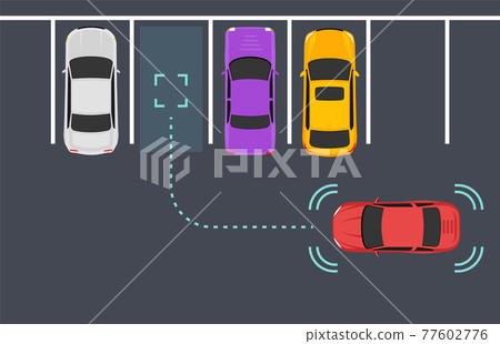 Parking smart car sensor autonomous view. Automobile park assist drive safety Parking smart car sensor autonomous view. Automobile park assist drive safety 77602776