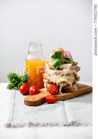 Stockpile of homemade toasted cheese pressed sandwiches 77602798