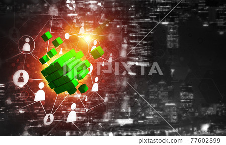 Concept of Internet and networking with digital cube figure on dark background Concept of Internet and networking with digital cube figure on dark background 77602899