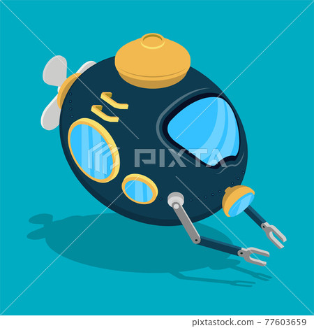 toy bathyscaphe in research in cartoon style. Children toys and entertainment. Underwater research. Vector toy bathyscaphe in research in cartoon style. Children toys and entertainment. Underwater research. Vector 77603659