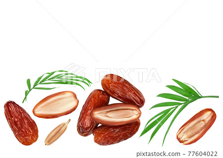 Dates isolated on white background . Top view with copy space for your text. Flat lay Dates isolated on white background . Top view with copy space for your text. Flat lay 77604022