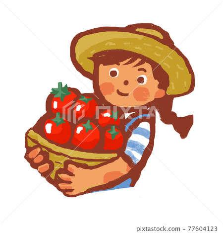 A girl holding a basket full of tomatoes - Stock Illustration [77604123 ...
