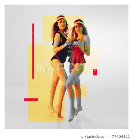Contemporary art collage, modern design. Summertime mood 77604301