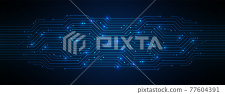 Abstract Technology Background, blue circuit board pattern with electric light, microchip, power line Abstract Technology Background, blue circuit board pattern with electric light, microchip, power line 77604391
