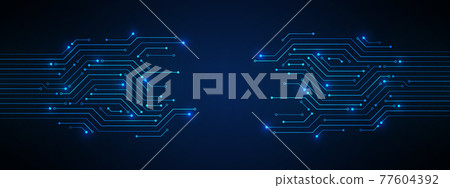 Abstract Technology Background, blue circuit board pattern with electric light, microchip, power line, blank space Abstract Technology Background, blue circuit board pattern with electric light, microchip, power line, blank space 77604392