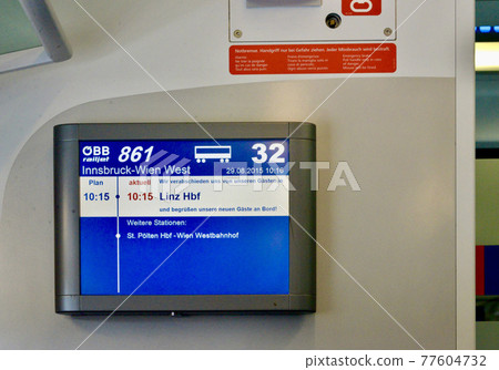 Railjet information display from Innsbruck, Austria to Wien Westbahnhof 77604732
