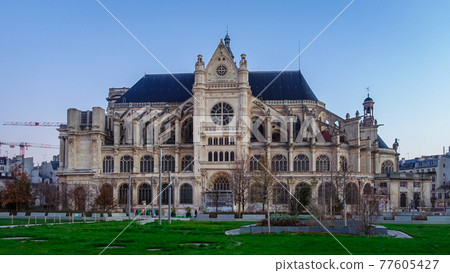 Saint-Eustache Church from Nelson Mandela Park (Les Halles) in Paris 77605427