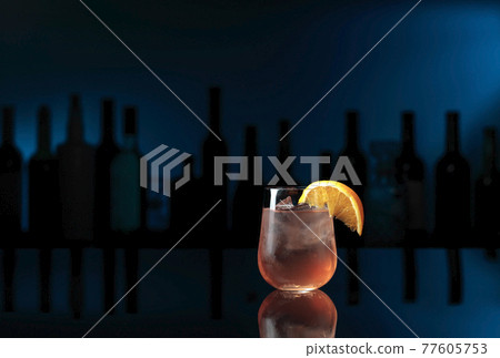 Cocktail Great Gatsby with orange slice. Cocktail Great Gatsby with orange slice. 77605753