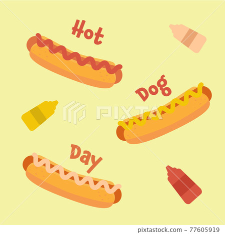 National Hot dog Day Vector Illustration. Template for your design: postcard, card, invitation, banner, badge. 77605919