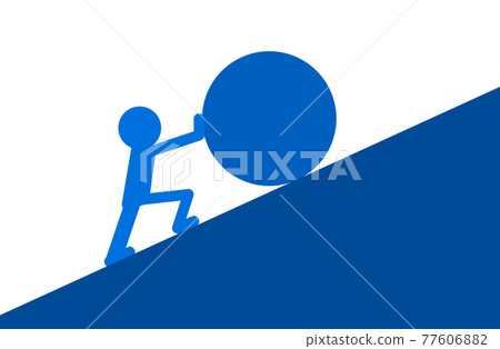 A person pushing a ball and climbing a hill A person pushing a ball and climbing a hill 77606882