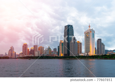 Xiamen, China skyline on Yundang Lake 77607851