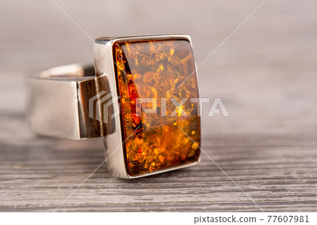 Green natural amber ring 77607981
