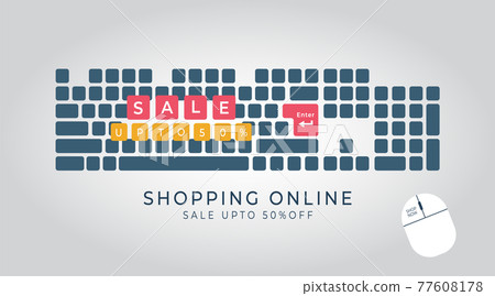 Shopping online discount banner template. on keyboard Vector illustration Shopping online discount banner template. on keyboard Vector illustration 77608178