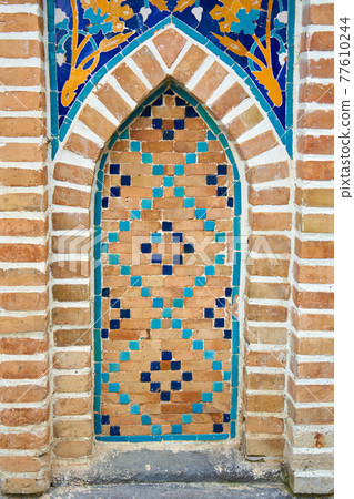 The facade of the old Turkish bath building is lined with mosaics. Sulfur baths in Tbilisi The facade of the old Turkish bath building is lined with mosaics. Sulfur baths in Tbilisi 77610244