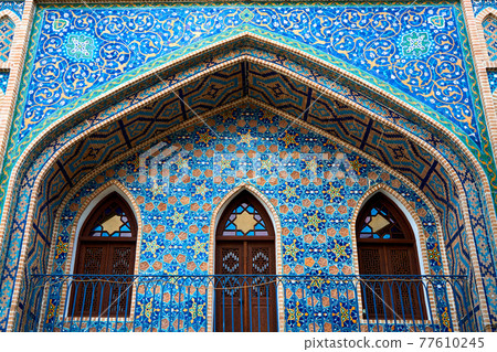 The facade of the old Turkish bath building is lined with mosaics. Sulfur baths in Tbilisi 77610245