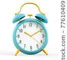 3d rendering illustration of vintage alarm clock in pastel colors, isolated on white background. 77610409