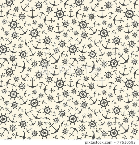 Nautical seamless pattern with ship wheels and anchors Nautical seamless pattern with ship wheels and anchors 77610592