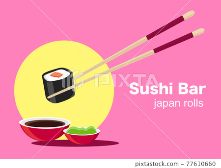 Sushi, Japanese food, Poster of Sushi Restaurant, vector illustration 77610660