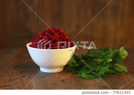 Beet Spicy Korean-style carrot salad. Koryo-saram cuisine 77611301