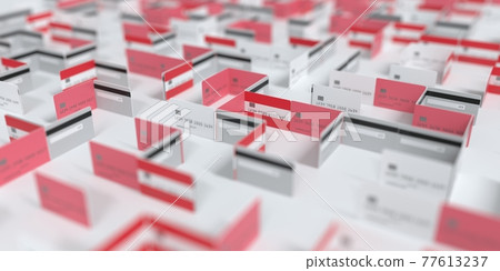 Flag of Austria on the mockup credit card maze. Financial difficulties related 3D rendering 77613237