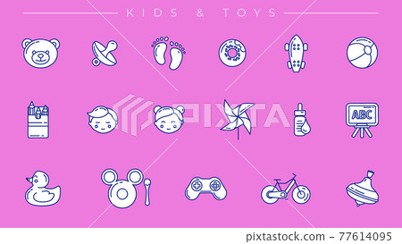 Kids and Toys concept line style vector icons set. 77614095