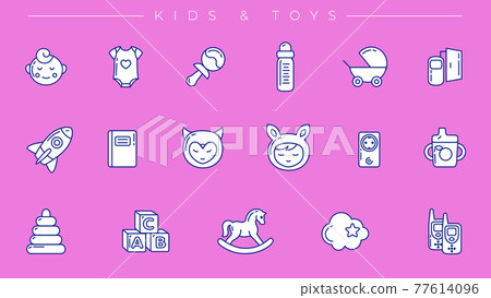 Kids and Toys concept line style vector icons set. Kids and Toys concept line style vector icons set. 77614096