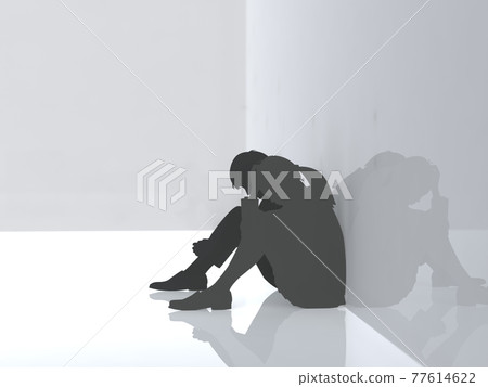 Worried young people, silhouettes of male and female students, wall CG illustrations 77614622