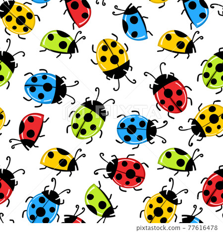 Fashion animal seamless pattern with colorful ladybird on white background. Cute holiday illustration with ladybags for baby. Design for invitation, poster, card, fabric, textile 77616478