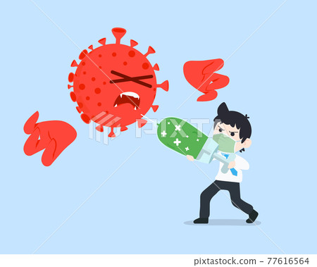 Business Man take a mask and Killed corona virus covid with Vaccine Business Man take a mask and Killed corona virus covid with Vaccine 77616564