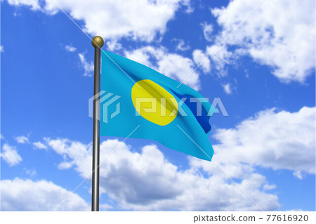 3D Rendered image. Flag of Palau waving in the 77616920