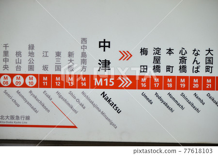 Station name display of Nakatsu Station on the Osaka Metro Midosuji Line 77618103