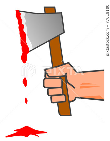 Hand holding a bloody ax Hand holding a bloody ax 77618180