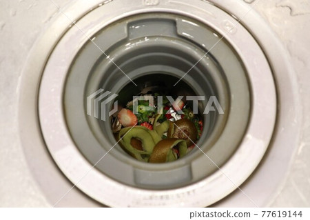 Kiwi skin and strawberry calyx in a kitchen waste crusher 77619144