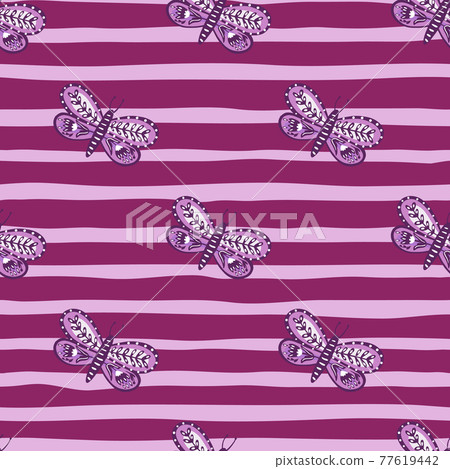 Seamless insect pattern with botanic ornamental folk butterfly print. P Seamless insect pattern with botanic ornamental folk butterfly print. P 77619442