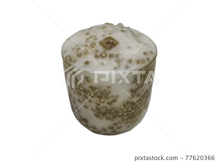 Sweet sago cream with chopped Taro and Coconut milk in the Glass cup isolated on white background with clipping path. 77620366