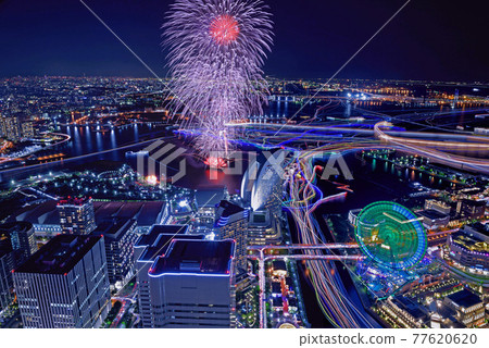 Fireworks display at the Yokohama Port Festival seen from the Yokohama Landmark Tower Fireworks display at the Yokohama Port Festival seen from the Yokohama Landmark Tower 77620620