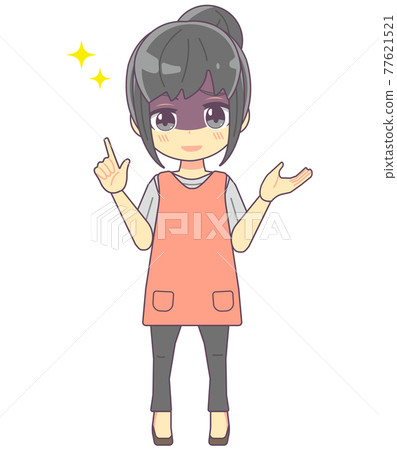 Illustration material of a woman in an apron wearing a bad luck 77621521