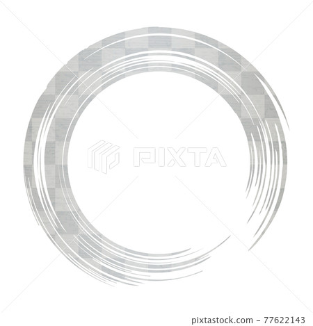 Round and circular brush writing Japanese style material. Brush stroke (silver, checkered pattern) Round and circular brush writing Japanese style material. Brush stroke (silver, checkered pattern) 77622143