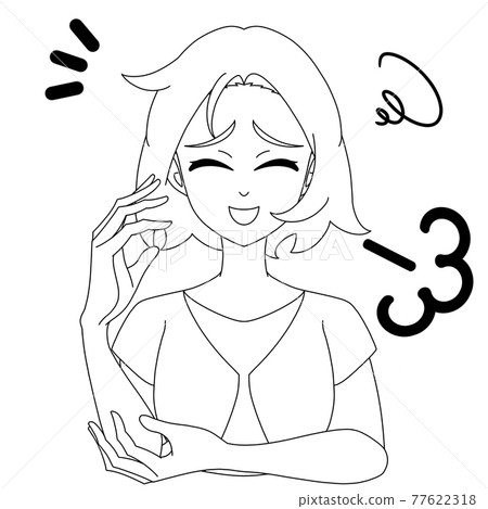 Hair splash, bitter smile, line drawing 77622318