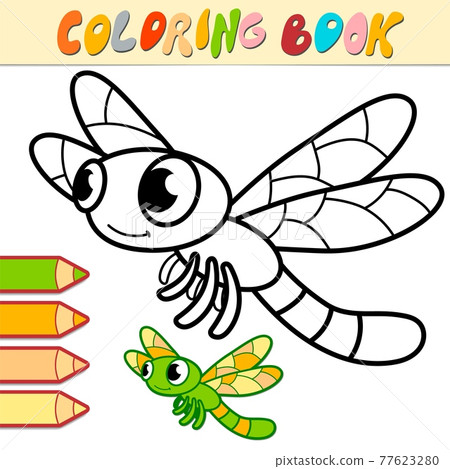 Coloring book or page for kids. dragonfly black and white vector Coloring book or page for kids. dragonfly black and white vector 77623280