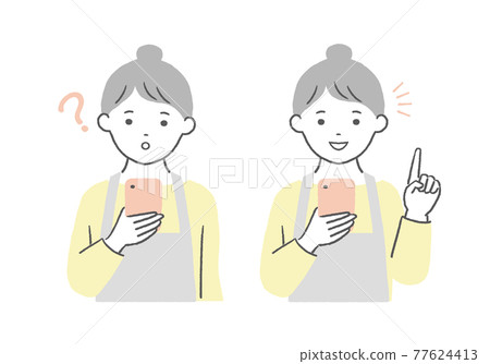 看智能手機/問題/指點的家庭主婦 看智能手機/問題/指點的家庭主婦 77624413