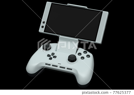 Realistic white joystick for playing games on mobile phone on black background 77625377