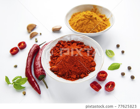 Various spices isolated on white background, top view Various spices isolated on white background, top view 77625823