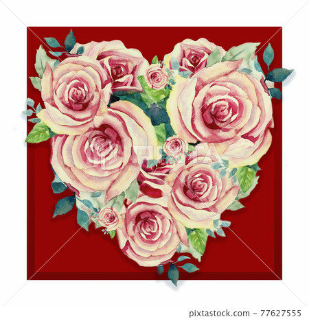 Valentine card with bright pink rose flowers. Valentine card with bright pink rose flowers. 77627555