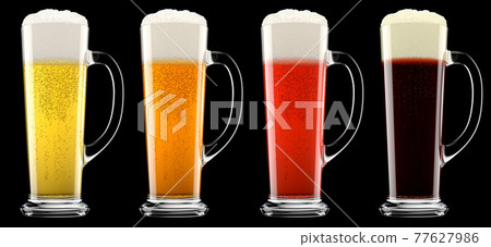 Set of glasses of fresh beer with bubble froth isolated on black background. Set of glasses of fresh beer with bubble froth isolated on black background. 77627986