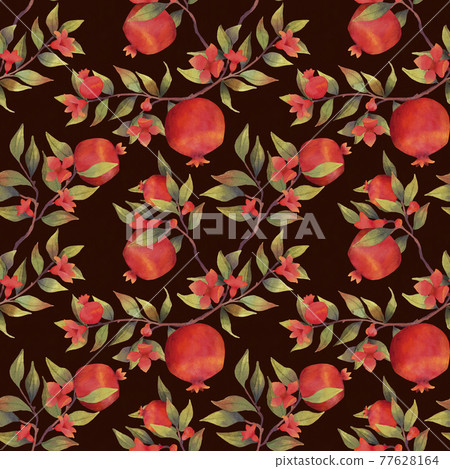 Watercolor pomegranate seamless pattern on dark background 77628164