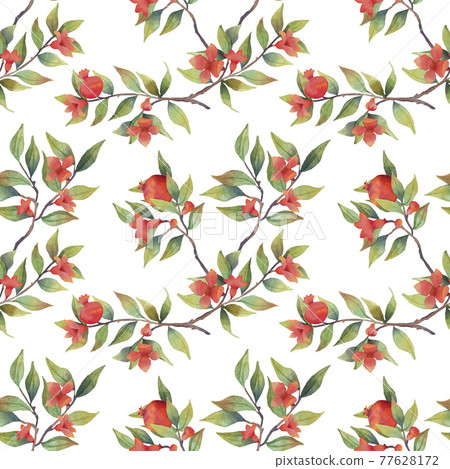 Watercolor pomegranate seamless pattern on white background 77628172